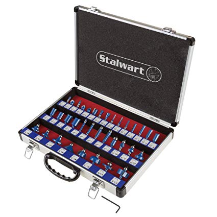 Router Bit Set- 35 Piece Kit with ¼” Shank and Aluminum Storage Case By Stalwart (Woodworking Tools for Home Improvement and DIY)