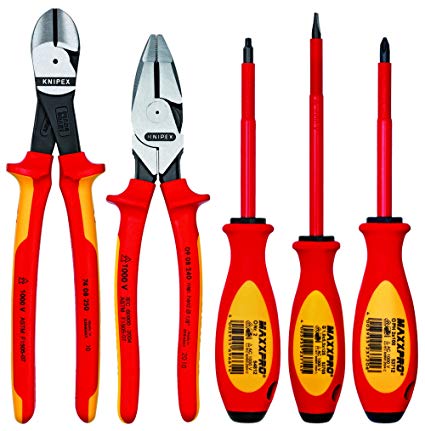 Knipex 989822US 5-Piece 1000V Insulated High Leverage Pliers and Screwdriver Tradesman Tool Set