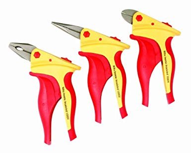 Wiha 32859 Insulated Inomic 3-Piece Set with Combination and Long Nose Pliers and Diagonal Cutters, 3 Holsters