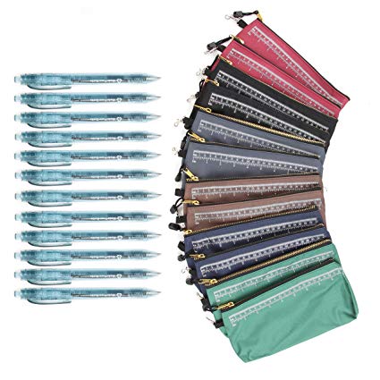 Tools Zipper Bags, Multi-purpose 12-pack Including 12 Blue Recycled Pens (Set of 12)